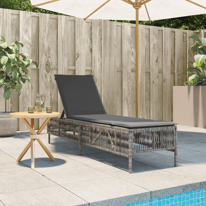 Ligbed met kussen poly rattan grijs