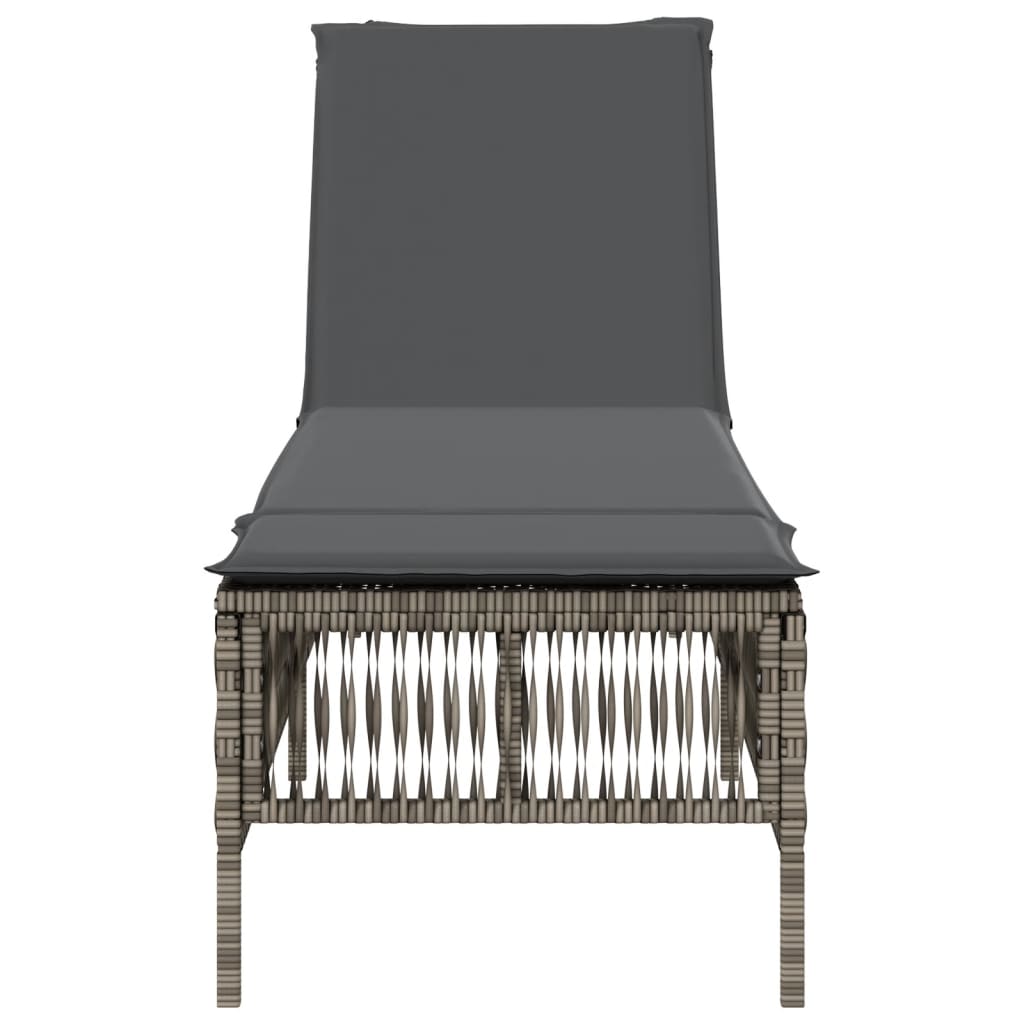 Ligbed met kussen poly rattan grijs
