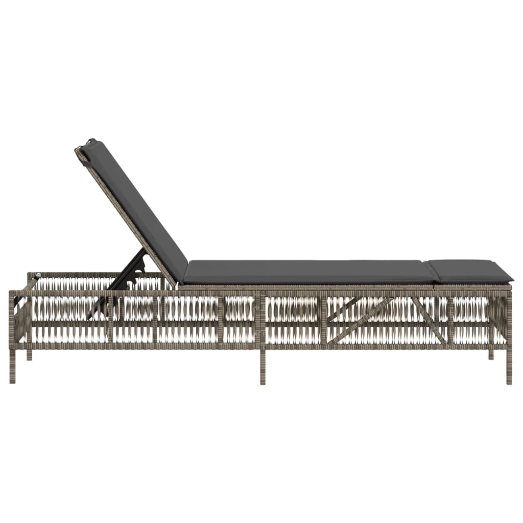 Ligbed met kussen poly rattan grijs