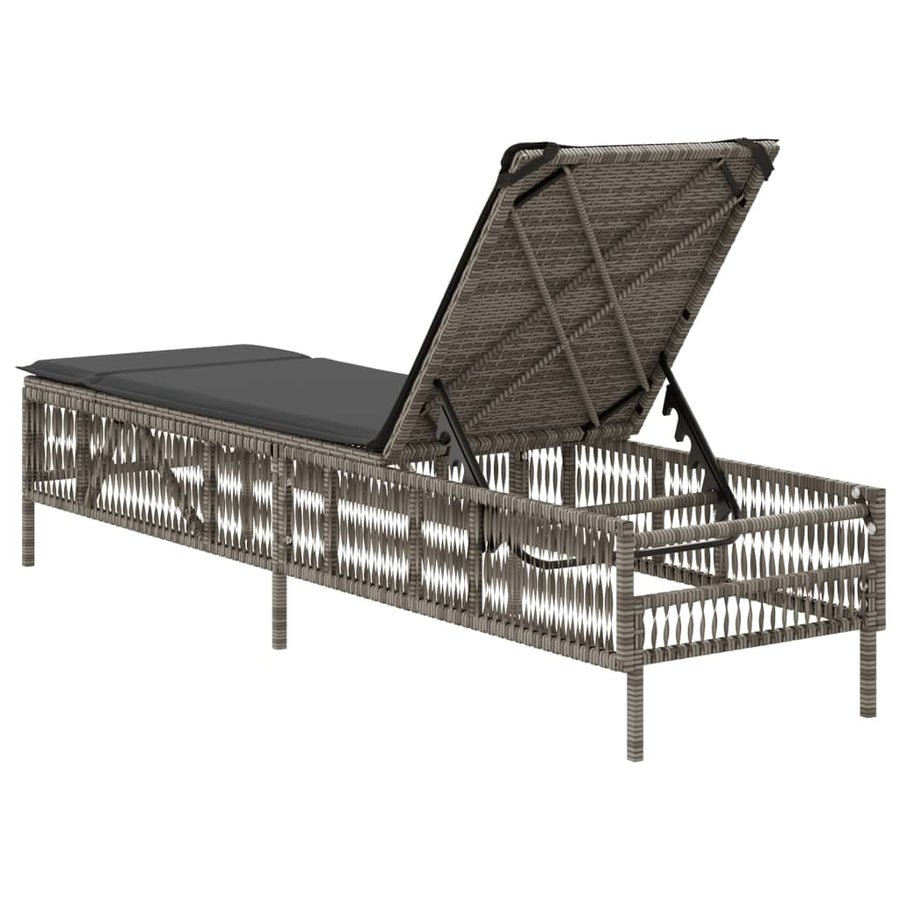 Ligbed met kussen poly rattan grijs