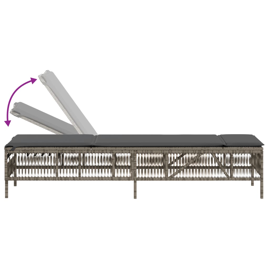 Ligbed met kussen poly rattan grijs
