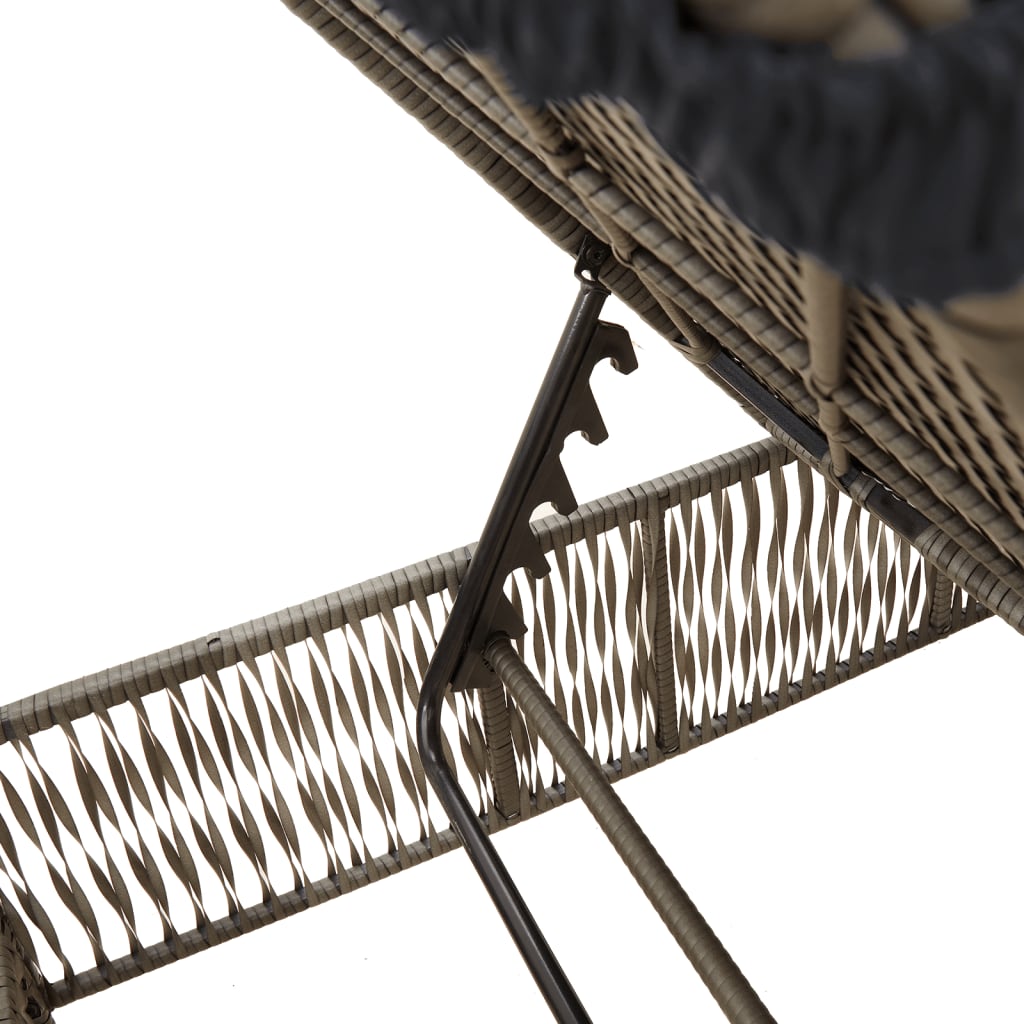 Ligbed met kussen poly rattan grijs