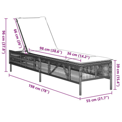 Ligbed met kussen poly rattan lichtgrijs