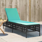 Sun lounger with cushion, black poly rattan