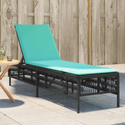 Sun lounger with cushion, black poly rattan