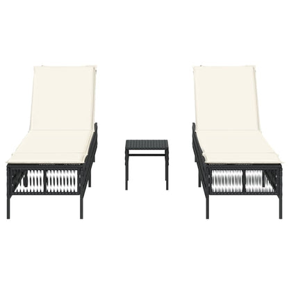Ligbedden 2 st met tafel poly rattan zwart