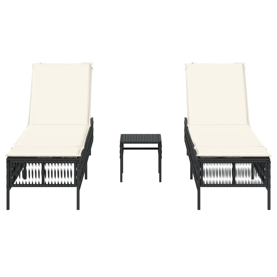 Ligbedden 2 st met tafel poly rattan zwart