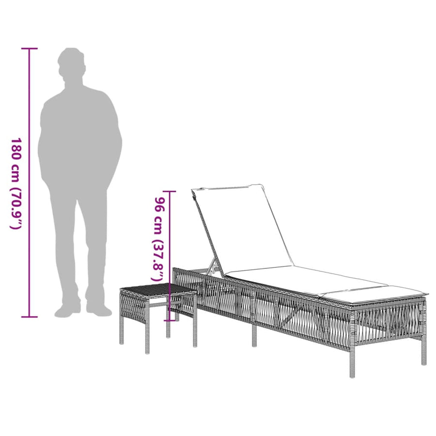 Ligstoelen 2 st met tafel poly rattan bruin