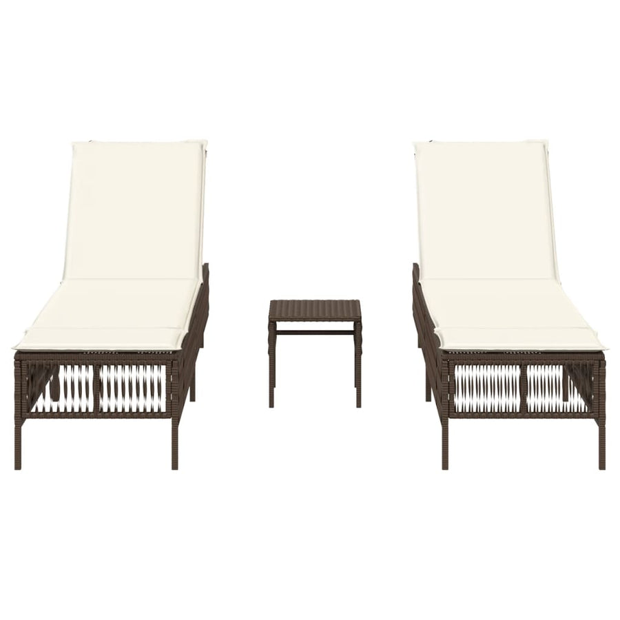 Ligstoelen 2 st met tafel poly rattan bruin