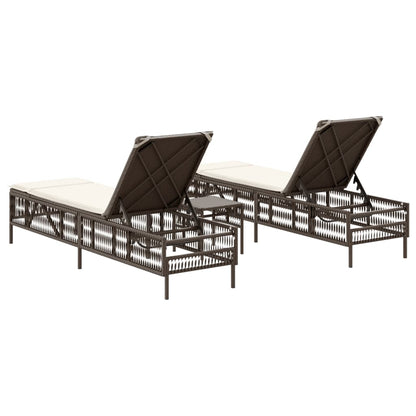 Ligstoelen 2 st met tafel poly rattan bruin