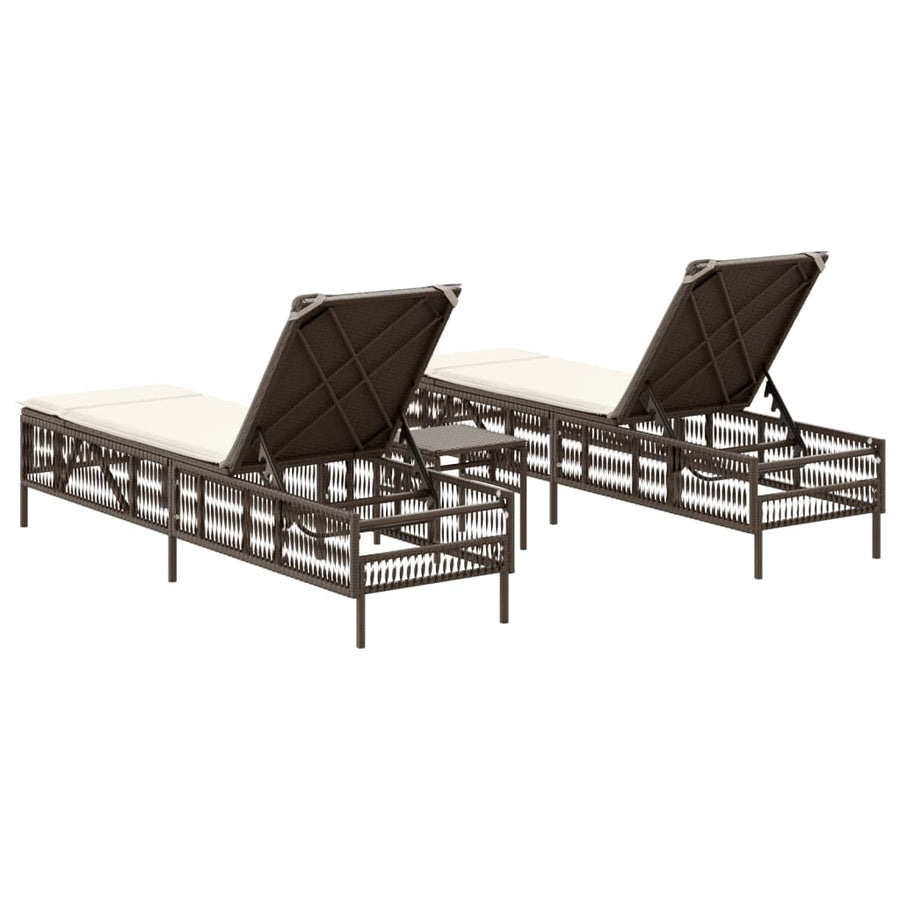 Ligstoelen 2 st met tafel poly rattan bruin