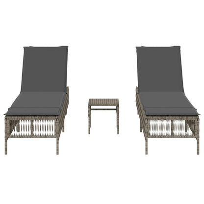 Ligbedden 2 st met tafel poly rattan grijs