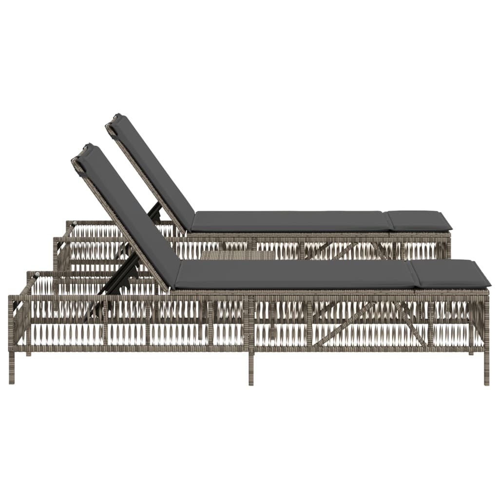 Ligbedden 2 st met tafel poly rattan grijs