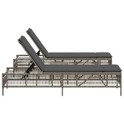 Ligbedden 2 st met tafel poly rattan grijs