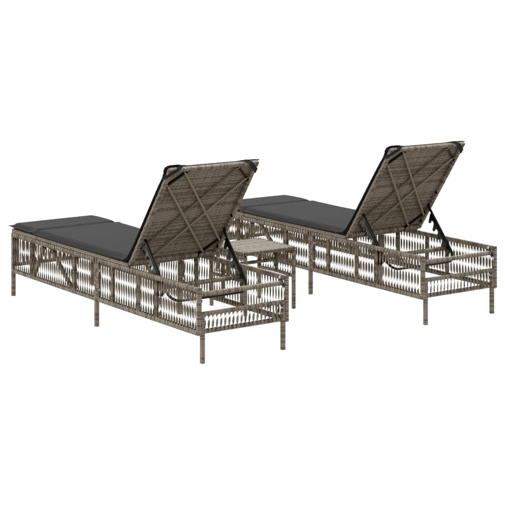 Ligbedden 2 st met tafel poly rattan grijs