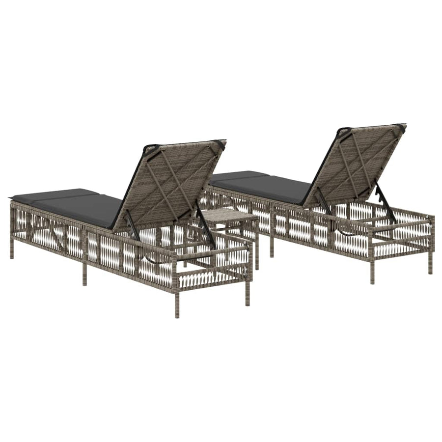Ligbedden 2 st met tafel poly rattan grijs