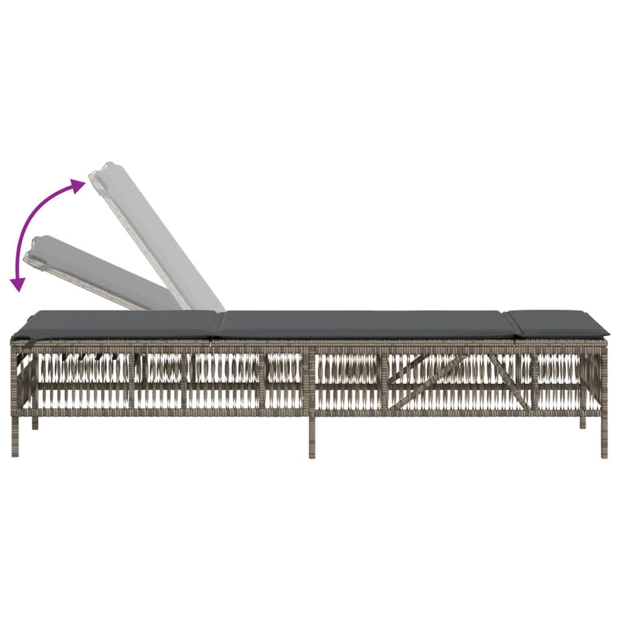 Ligbedden 2 st met tafel poly rattan grijs