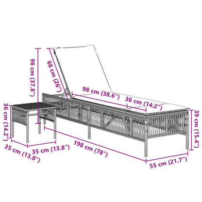 Ligbedden 2 st met tafel poly rattan grijs