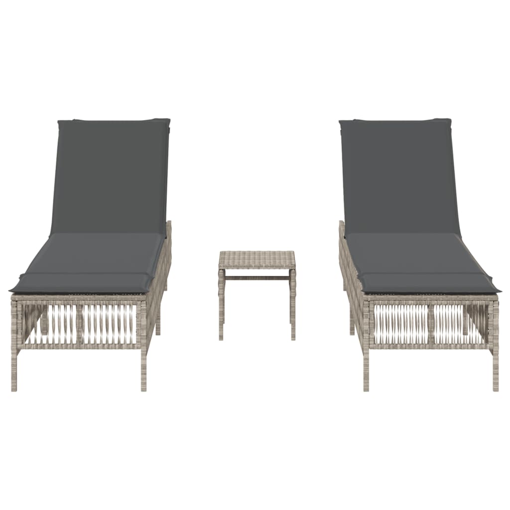 Ligbedden 2 st met tafel poly rattan lichtgrijs