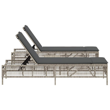 Ligbedden 2 st met tafel poly rattan lichtgrijs
