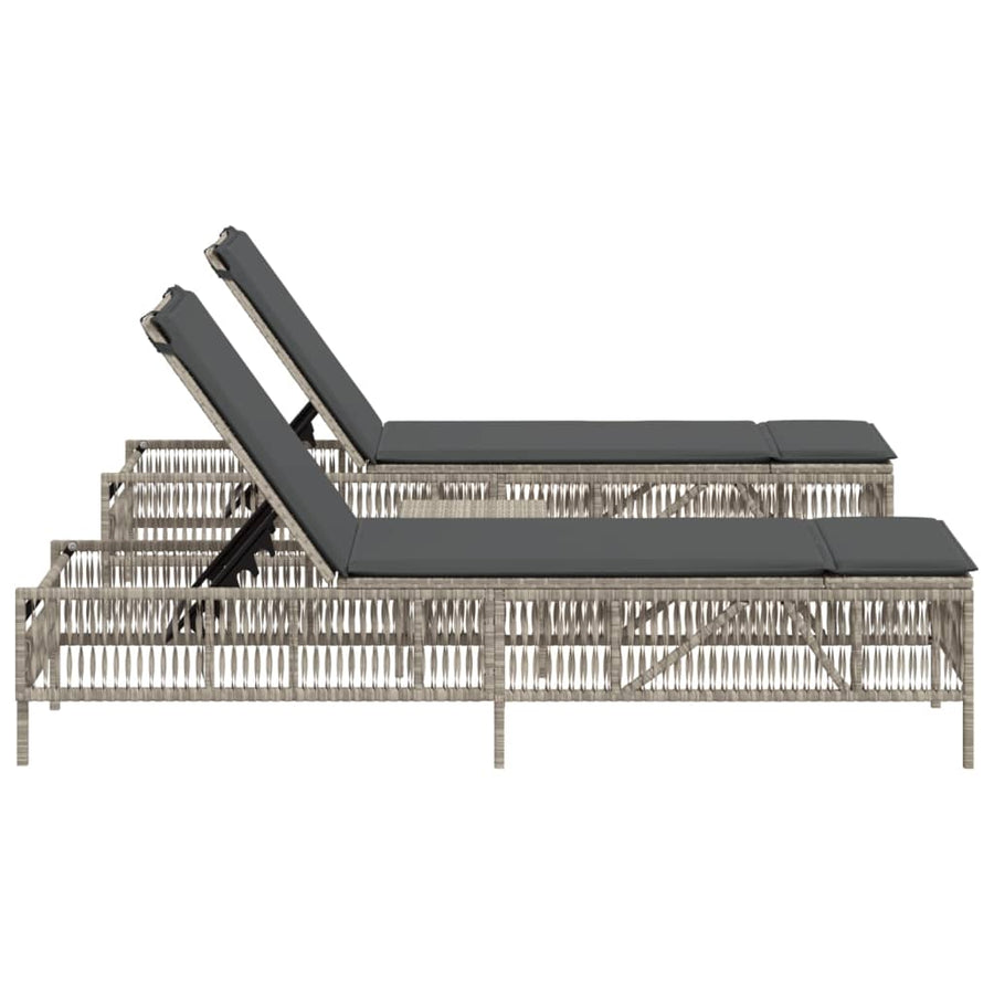 Ligbedden 2 st met tafel poly rattan lichtgrijs