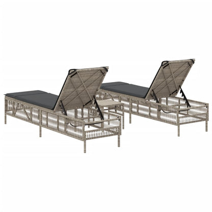 Ligbedden 2 st met tafel poly rattan lichtgrijs