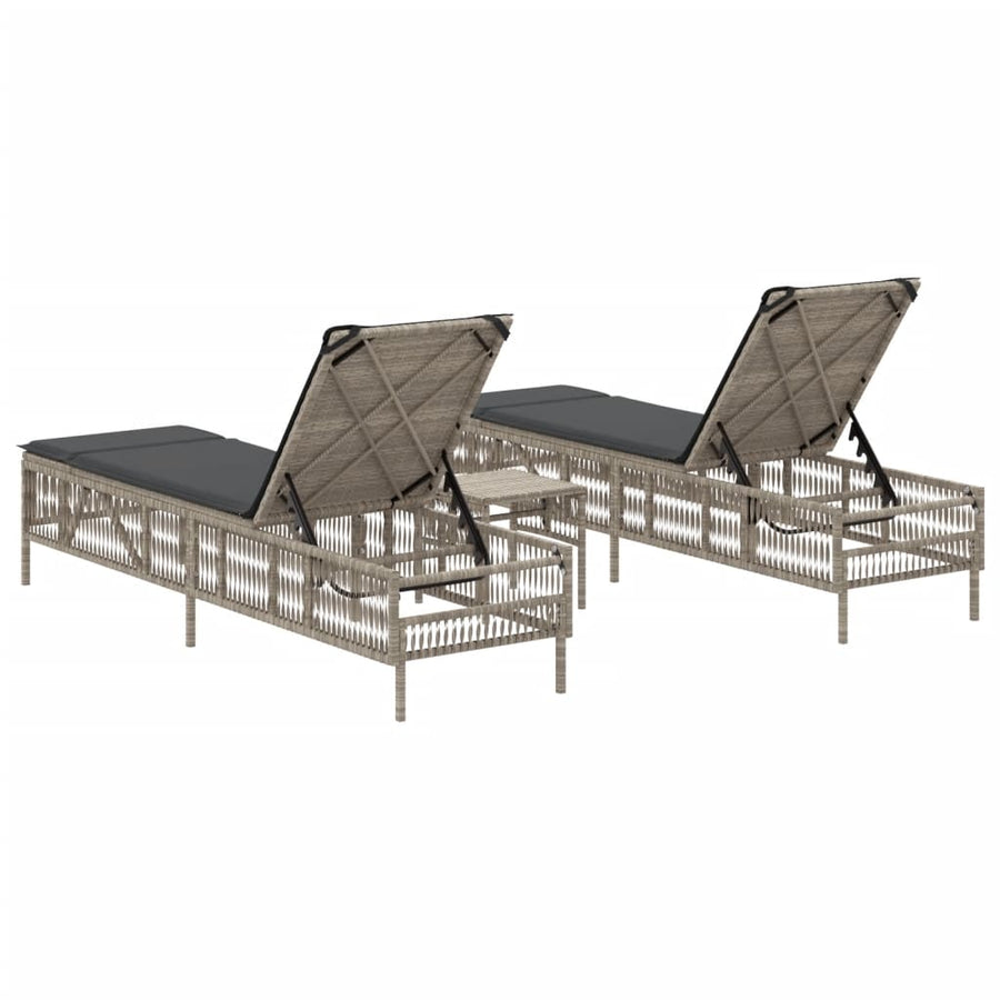 Ligbedden 2 st met tafel poly rattan lichtgrijs
