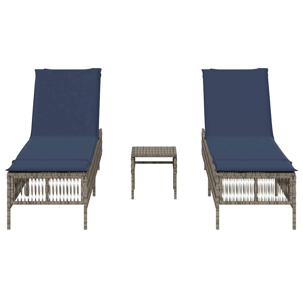 Ligstoelen 2 stuks met tafel Grijs Poly Rotan