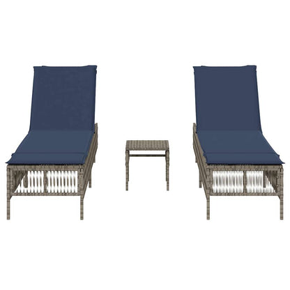 Ligstoelen 2 stuks met tafel Grijs Poly Rotan