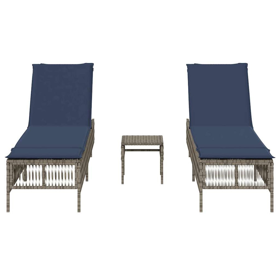 Ligstoelen 2 stuks met tafel Grijs Poly Rotan