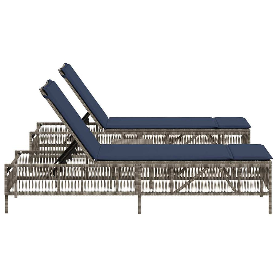 Ligstoelen 2 stuks met tafel Grijs Poly Rotan