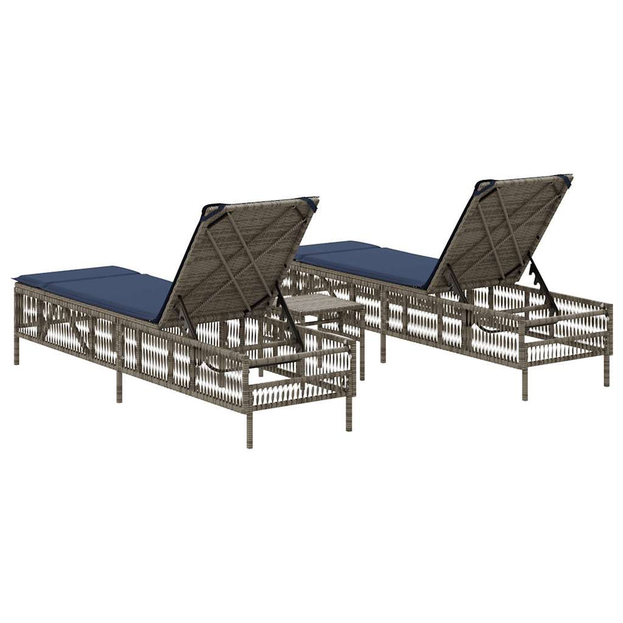 Ligstoelen 2 stuks met tafel Grijs Poly Rotan