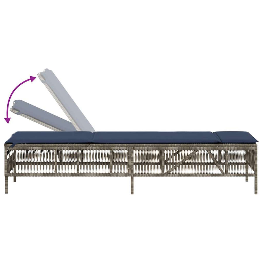 Ligstoelen 2 stuks met tafel Grijs Poly Rotan