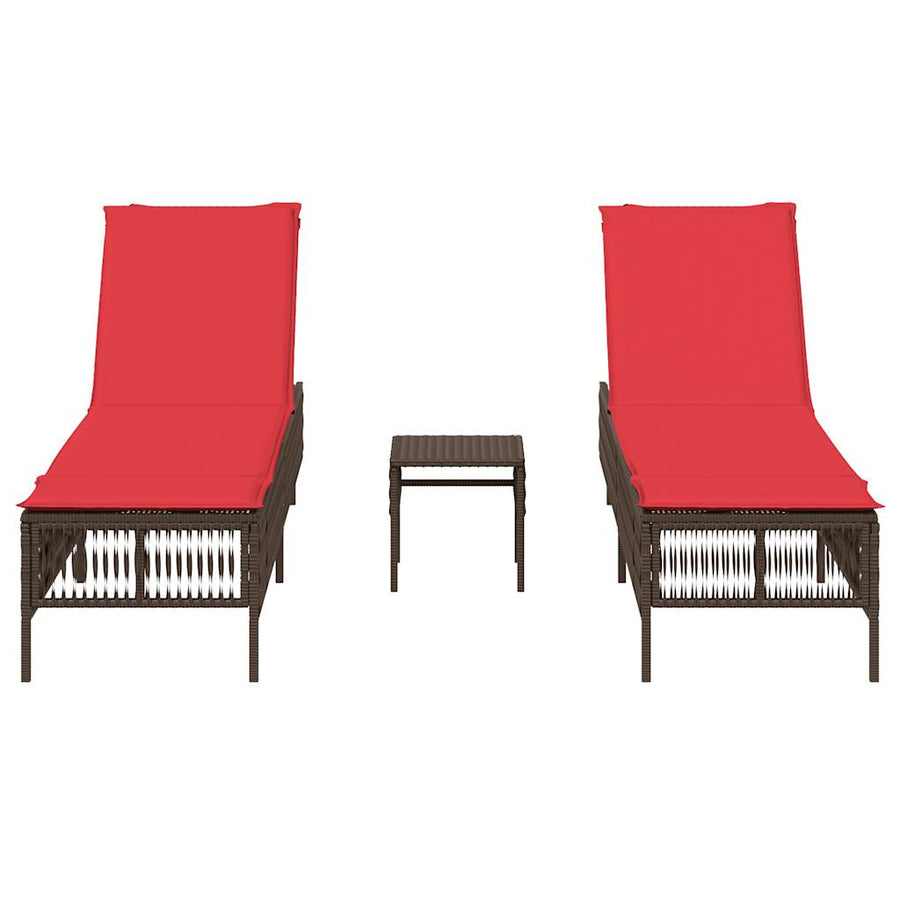 Ligstoelen 2 stuks met tafel Bruin Poly Rotan