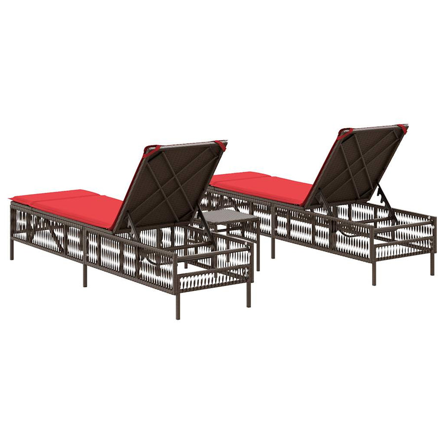 Ligstoelen 2 stuks met tafel Bruin Poly Rotan