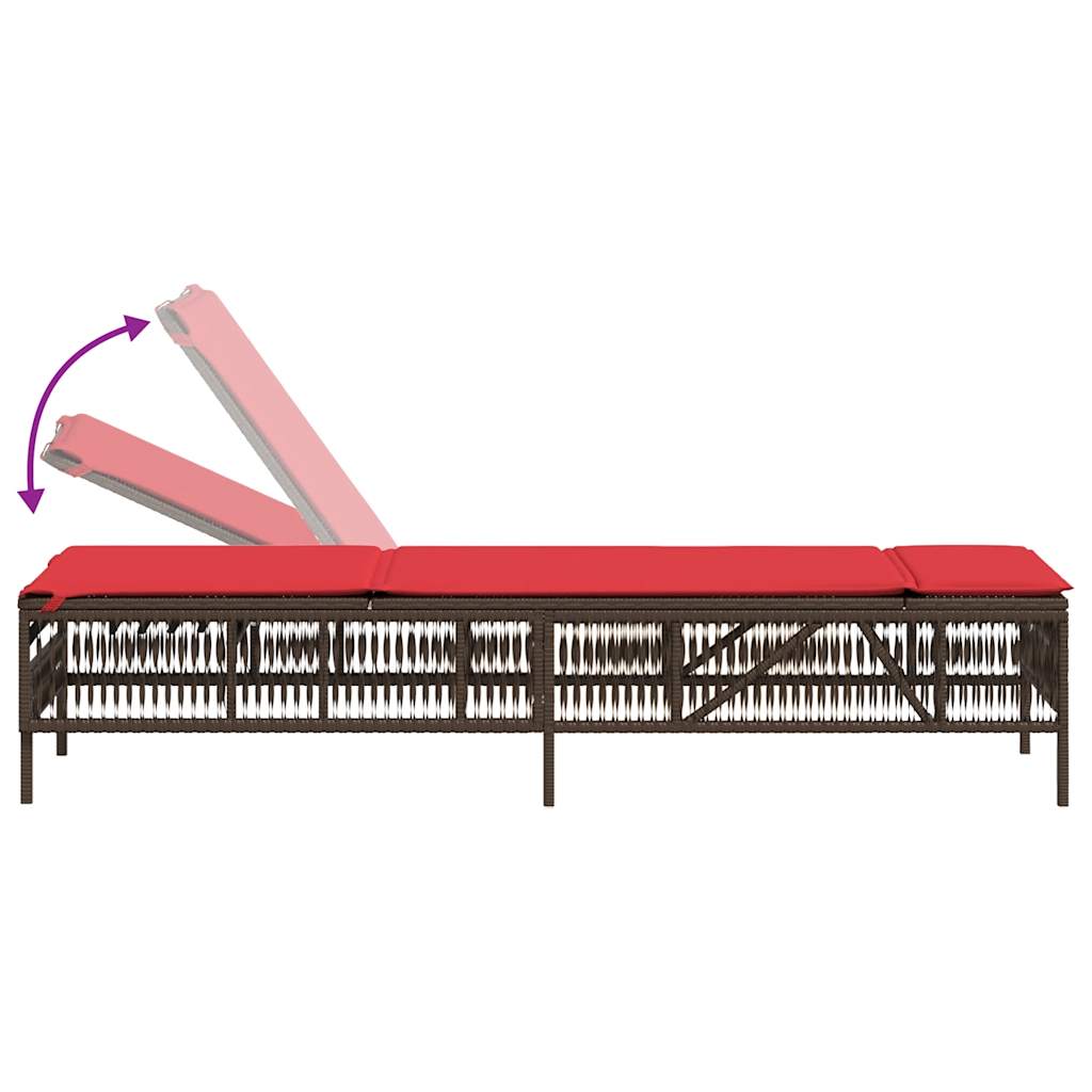 Ligstoelen 2 stuks met tafel Bruin Poly Rotan