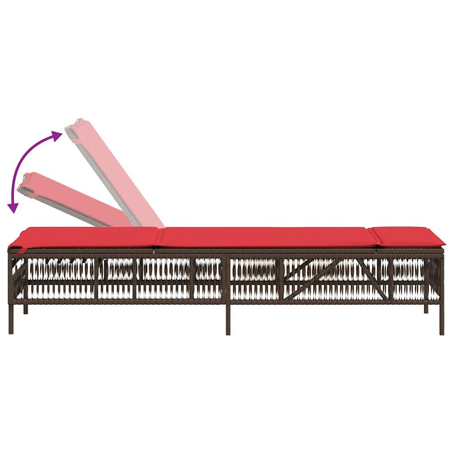 Ligstoelen 2 stuks met tafel Bruin Poly Rotan