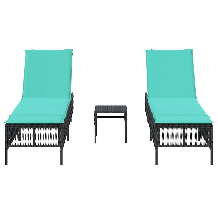 Ligstoelen 2 stuks met tafel Zwart Poly Rotan