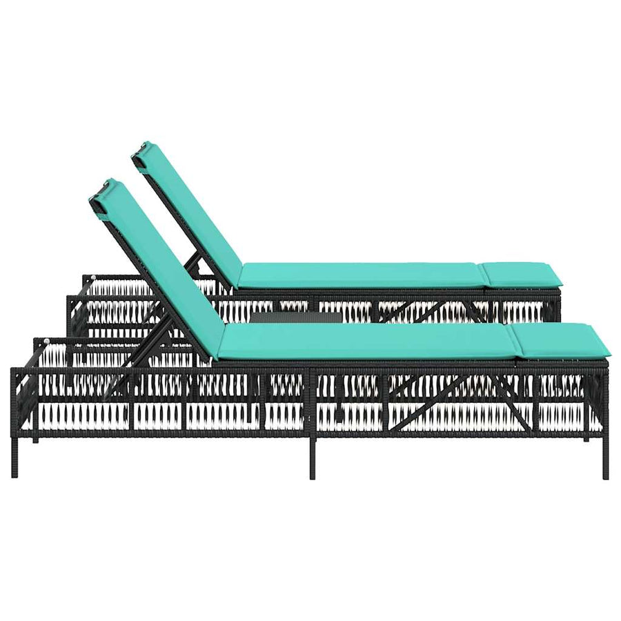 Ligstoelen 2 stuks met tafel Zwart Poly Rotan