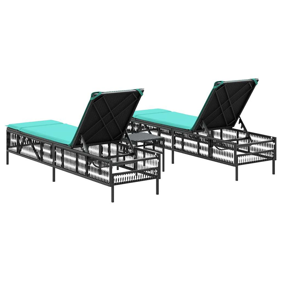 Ligstoelen 2 stuks met tafel Zwart Poly Rotan
