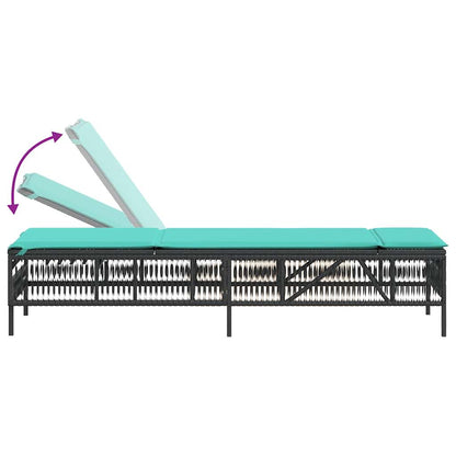 Ligstoelen 2 stuks met tafel Zwart Poly Rotan