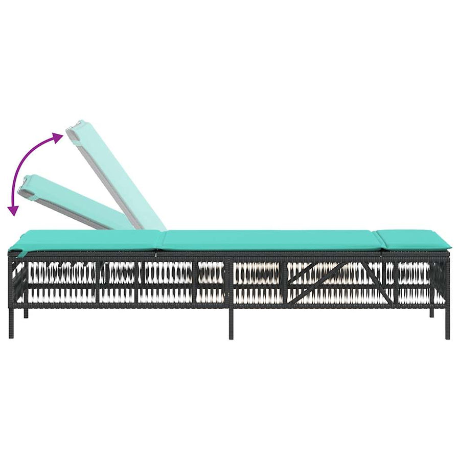 Ligstoelen 2 stuks met tafel Zwart Poly Rotan