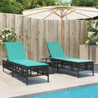 Sun loungers 2 pieces with table Black Poly Rattan