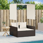Two-person daybed with roof and curtain poly rattan brown
