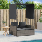 Double sun lounger with canopy and curtain poly rattan grey