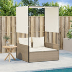 Double Sun Lounger with Roof and Curtain Poly Rattan Beige
