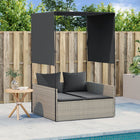 Double sun lounger with roof and curtain poly rattan light grey
