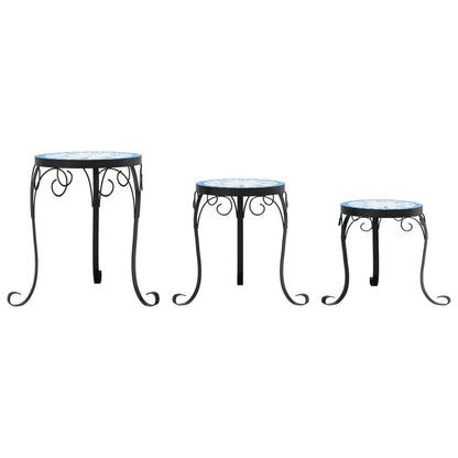 Plantenstandaards 3 st keramiek blauw en wit