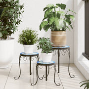 Plantenstandaards 3 st keramiek blauw wit