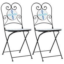 Bistrostoelen 2 st inklapbaar keramiek blauw en wit